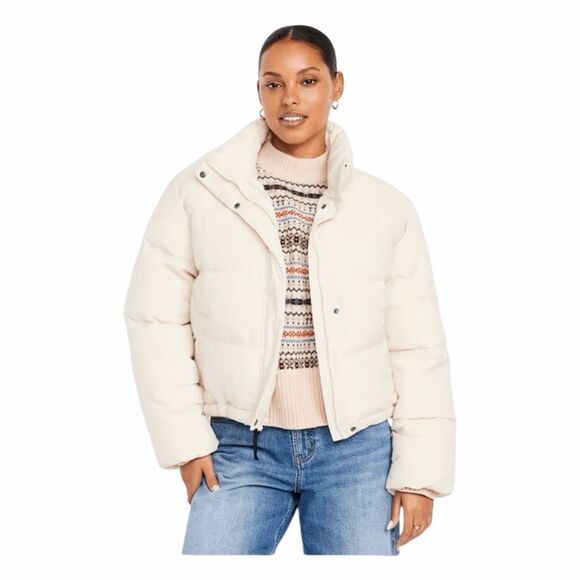Old Navy Quilted Water-Resistant Puffer Jacket Howlite Cream M Tall - Picture 1 of 11